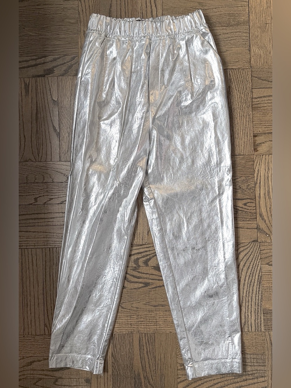 Zara Metallic Silver Jogger Pants